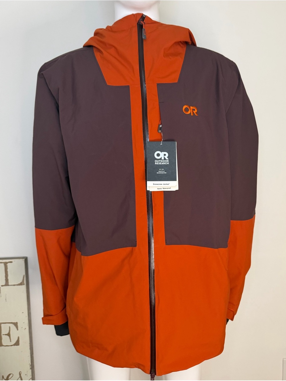 Outdoor Research Two-Tone Orange and Brown Hooded Shell Jacket